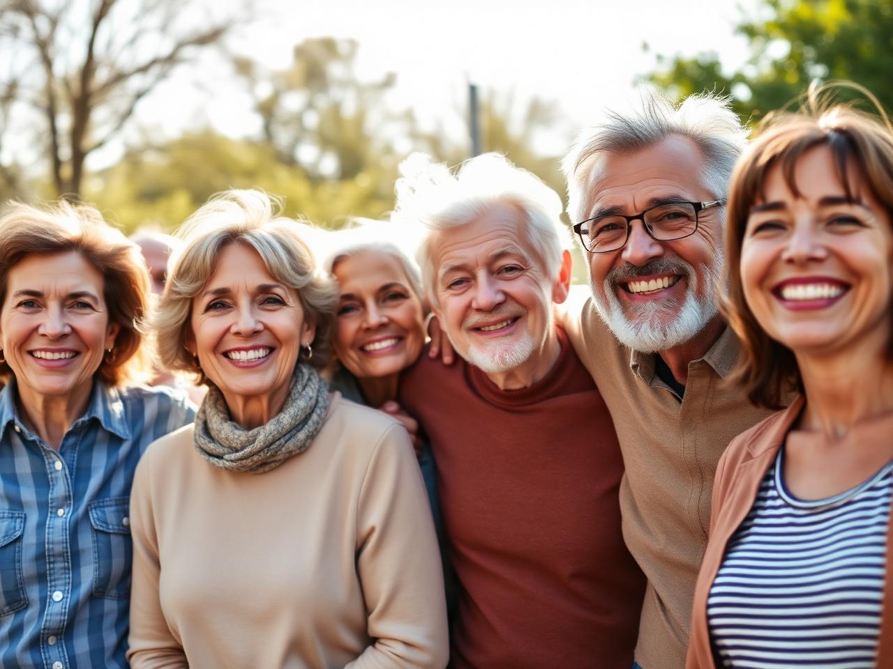 A welcoming group of adults of different ages smiling outdoors
