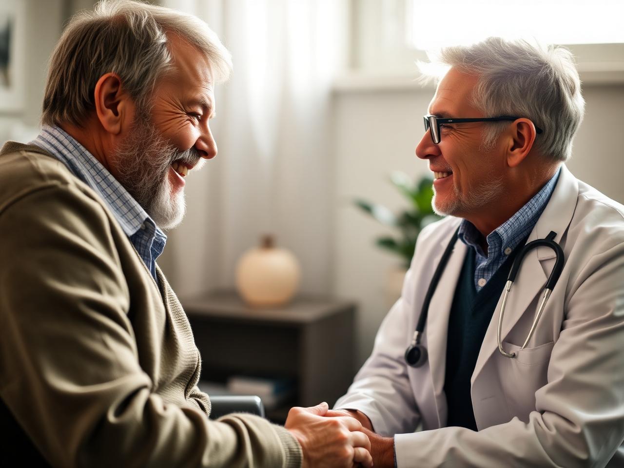 A warm consultation between an older patient and his physician